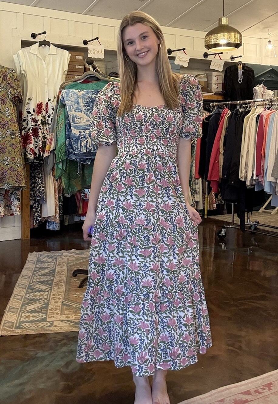 Anna Cate Mae Maxi Dress Pink Floral Smocked Sz XS $278 Cottagecore